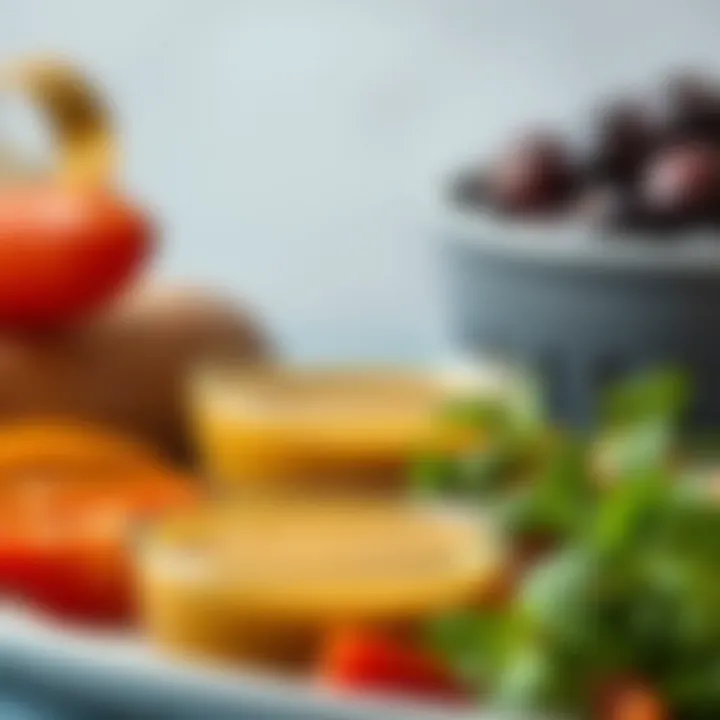A close-up of fresh ingredients for salad dressings