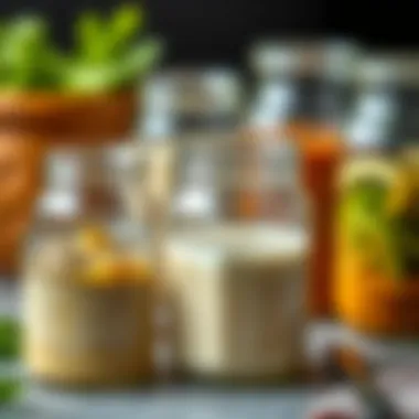 A variety of homemade salad dressings in small jars