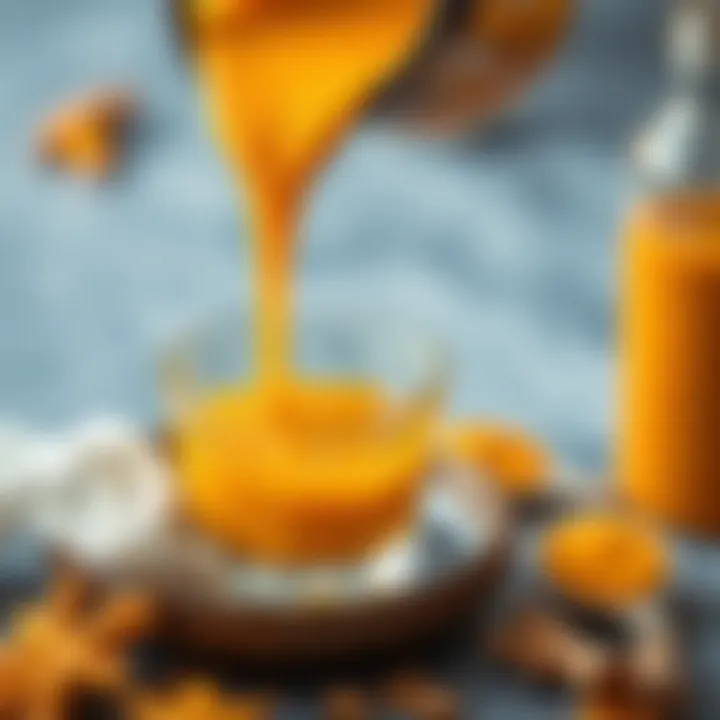 A detailed view of the vibrant color of the fermented Turmeric drink