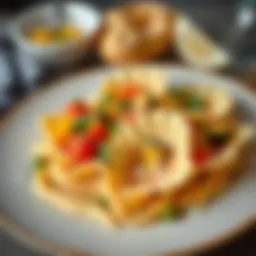 A delightful plate of seashell pasta adorned with vibrant vegetables