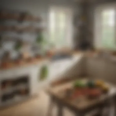 A neatly organized kitchen with vegetable choppers and fresh produce