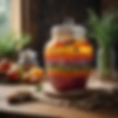 A colorful jar of semiz otu tursusu on a rustic table