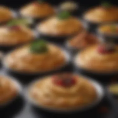 Various dishes made with firm dough displayed elegantly