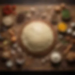 Ingredients for firm dough laid out on a rustic wooden table