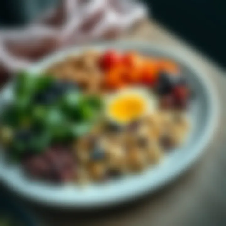 Healthful Balance on a Plate A colorful plate filled with a balanced meal featuring grains, legumes, and leafy greens.