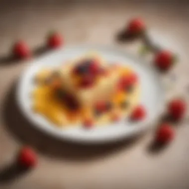 A beautifully plated semolina dessert garnished with fresh fruits