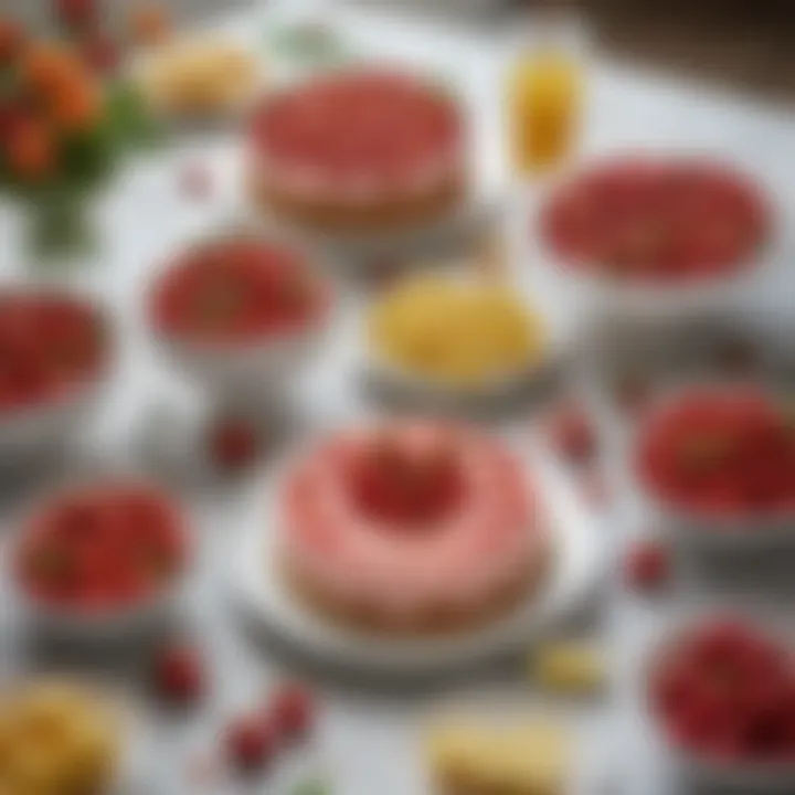 An inviting table setup featuring strawberry lemon cake and fresh fruits