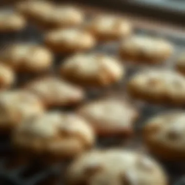 Freshly baked cookies cooling on a wire rack