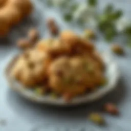 Delicious pistachio cookies on a decorative plate