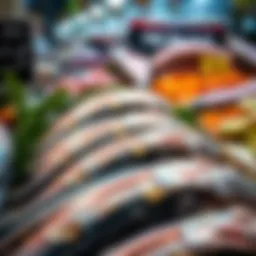 Fresh tuna displayed at a market