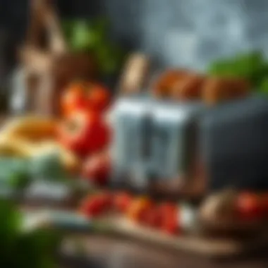 Fresh Ingredients for Toasting Granite toaster with fresh ingredients arranged beside it