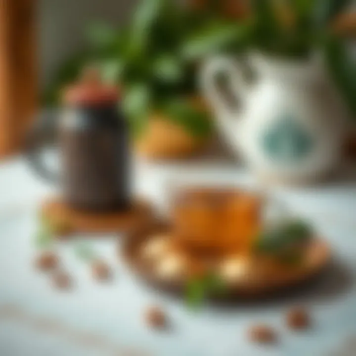 A tranquil setting with detox tea and fresh herbs