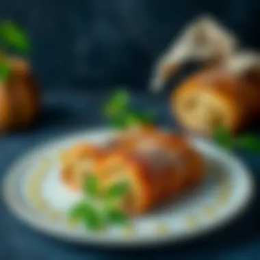 A beautifully arranged plate of visneli popkek garnished with mint leaves