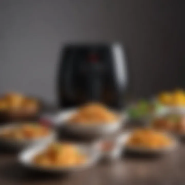 A vibrant spread of various dishes prepared with the Xiaomi Airfryer, demonstrating versatility.