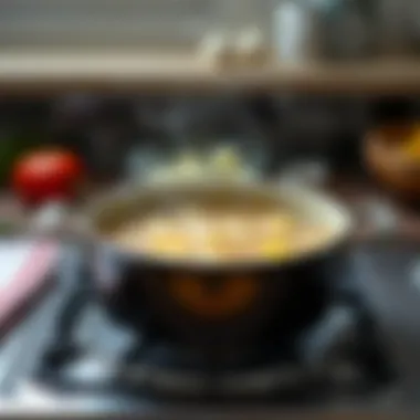 Simmering Yayla Çorbası A steaming pot of yayla çorbası on the stove