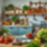 A beautifully arranged kitchen workspace with fresh ingredients and utensils.